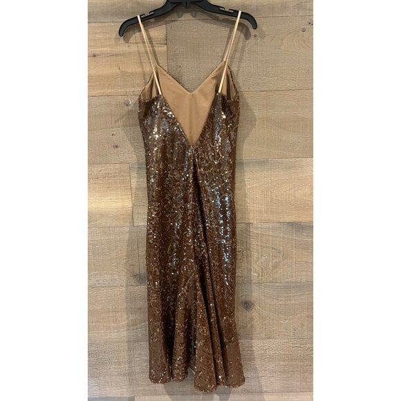 HALSTON Yvonne brown Sequin Sleeveless Midi Dress size 4 NWOT - Picture 7 of 11